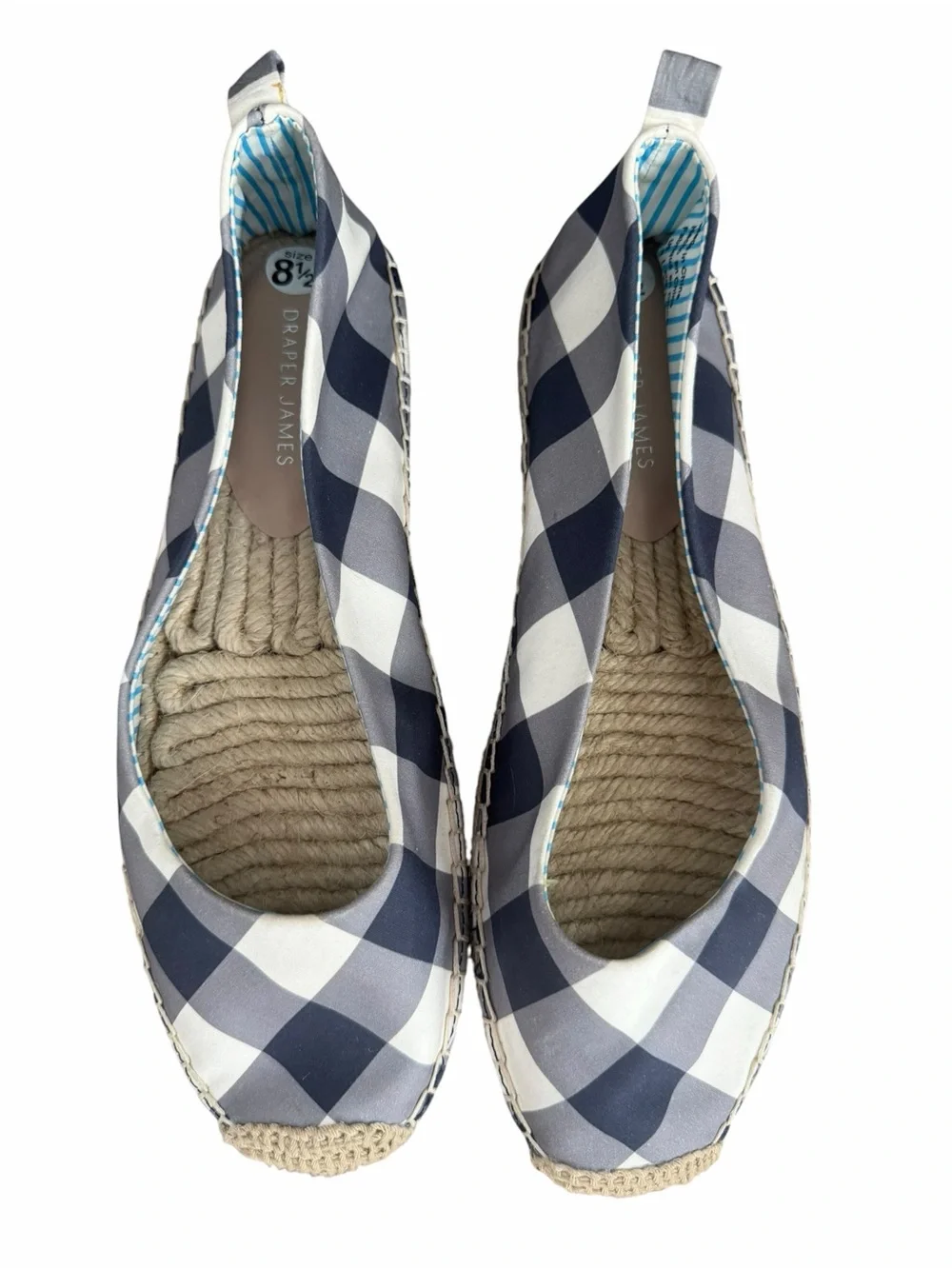 Draper James Georgia Espadrilles Flats size 8.5M Blue/White Gingham Check Shoes